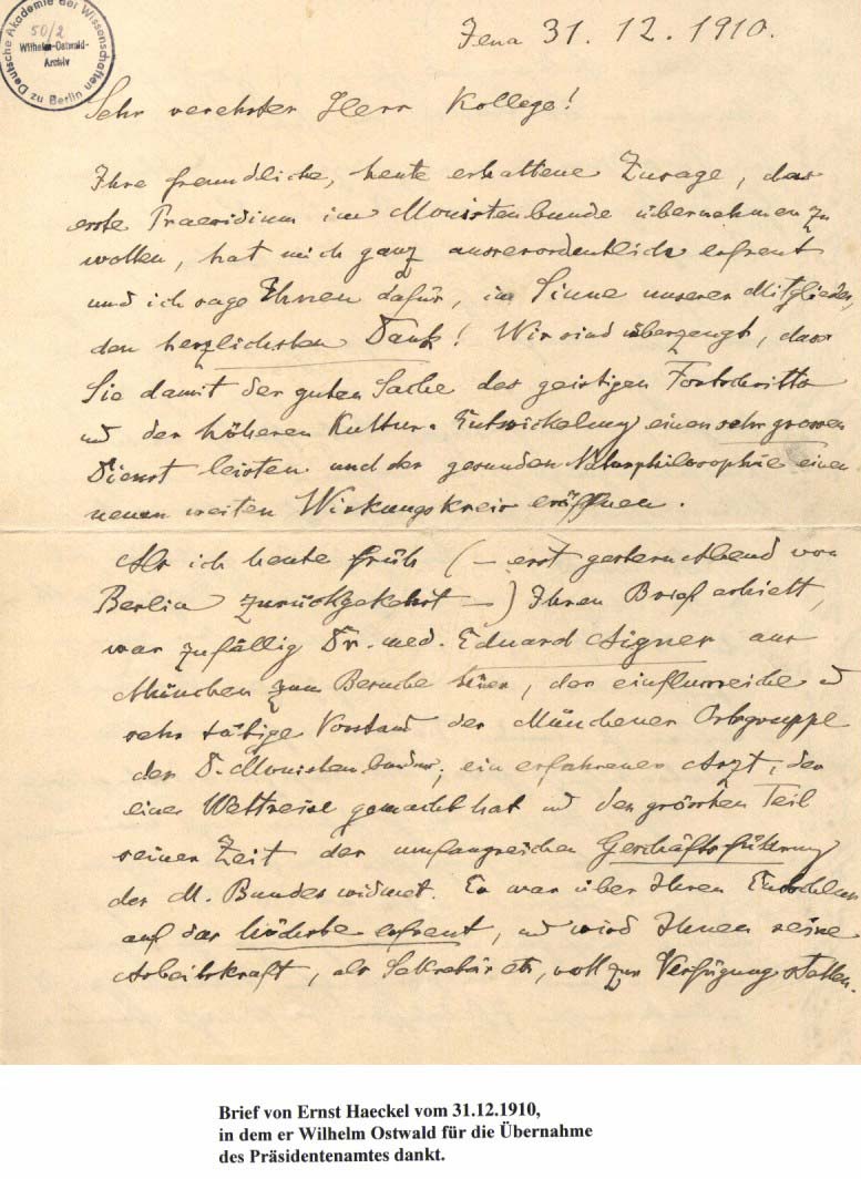 Brief von Ernst Haeckel vom 31.12.1910